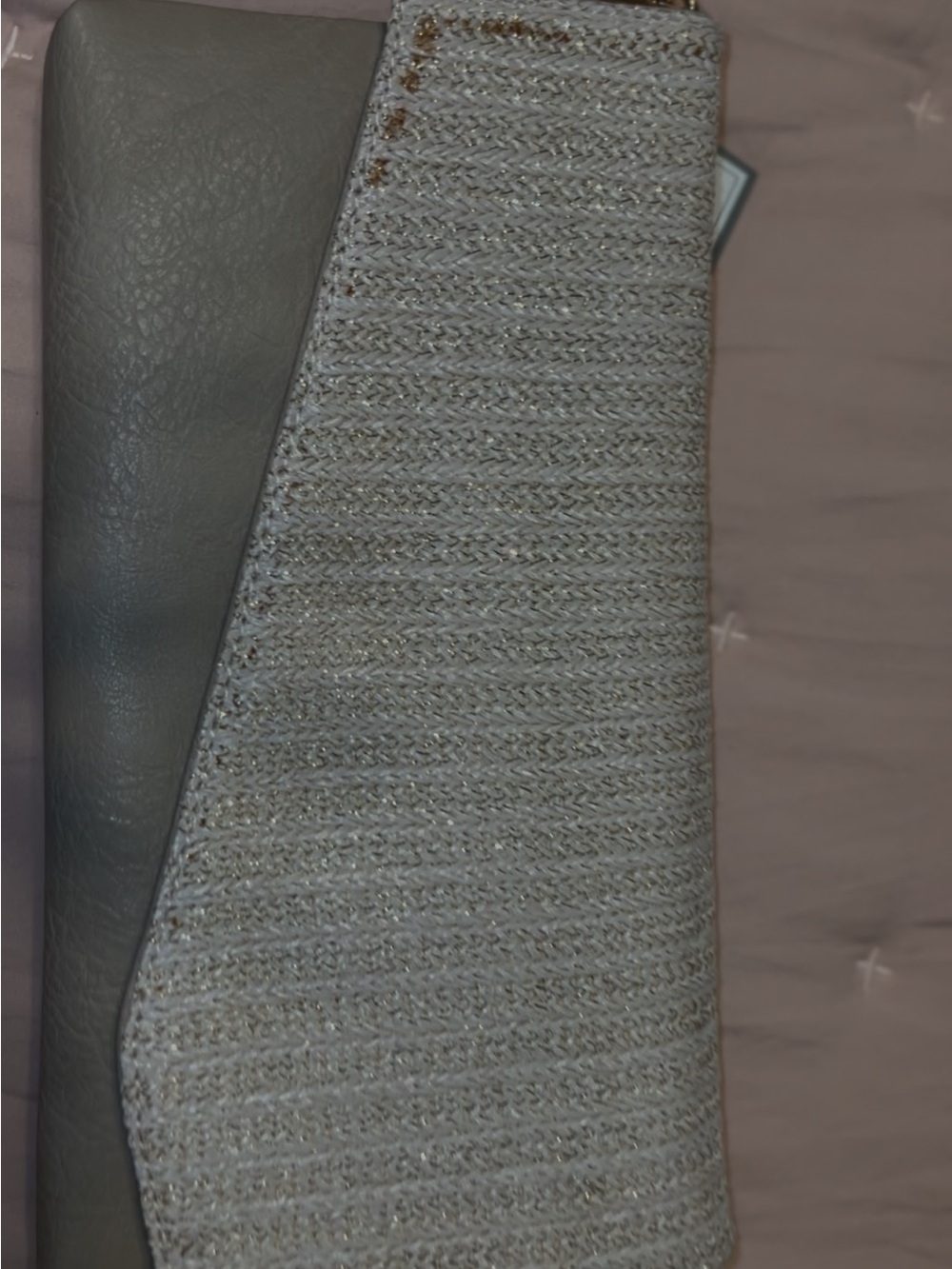 Textured Two-Tone Foldover Clutch in Light Gray and Silver